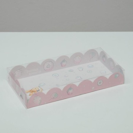 Cookie box, confectionery packaging with PVC lid, “pleasant moments”, 21 x 10.5 x 3 cm