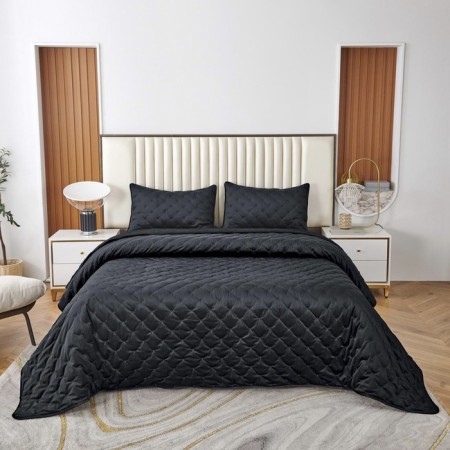 Kit: bedspread, pillowcase, size 240x260 cm, 50x70 cm - 2 pcs, black color