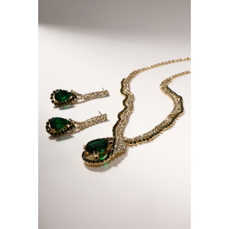 Set 2 objects: earrings, necklace “Phoenix” drop, white-idle color in gold, 35cm-6