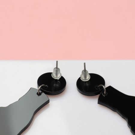 Acryl Earrings "Rock", black and white color in silver-2