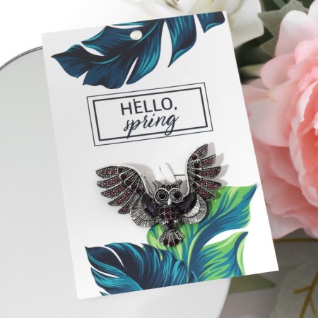 Owl brooch, purple color in black silver-2