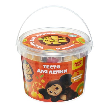 Modeling dough 12 colors of 30 g of multi-bullets "Cheburashka", plastic bucket + 2 molds, Korex