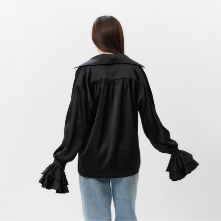 Women's silk blouse with mists mist, size 44, black-4