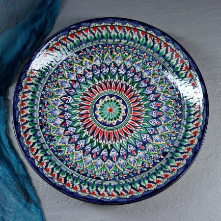 Lryagan Round Rishtan Ceramics, 41cm, brown-blue ornament-4