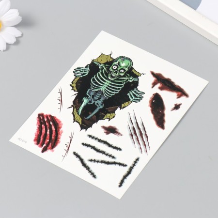 Tattoo on the body color "Skeleton and wounds" 12x15 cm-1