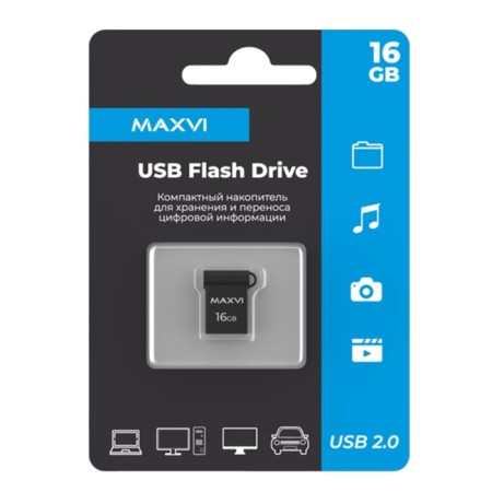 Флешка Maxvi MM, 16 Гб, USB2.0, чт до 25 Мб/с, зап до 15 Мб/с, тёмно-серая-3