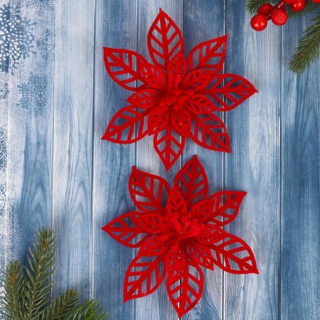 Jewelry decoration "Carved flower" (set 2 pcs) 14 cm, red