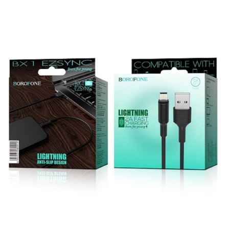 Cable Borofone BX1, Lightning - USB, 2.4 A, 1 m, PVC braid, black-2