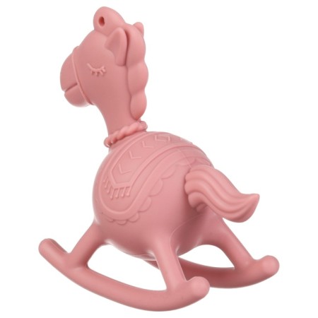 Toy - silicone cutter with a rattle "horse", pink color, crumb I-3