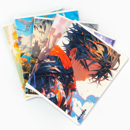 A notebook in a cage, 48 sheets A5 on a paper clip 5 pcs., Inner block No. 1 Mix “September 1: Anime Guys” Twin Lac, Uf Lac-1