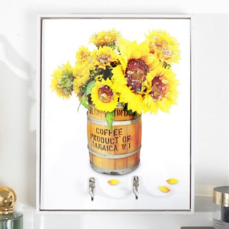 Decorative plastic hooks, 2 hooks "Sunflower in a barrel" 19x24 cm