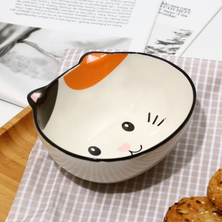 Deep plate ceramic “cat”, 13 x 11 x 5.5 cm, 300 ml, white color-1
