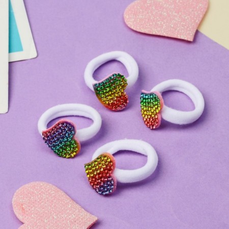 Hair elastic band "Lola" (set 4 pcs) heart, d-2.5 cm, white-1