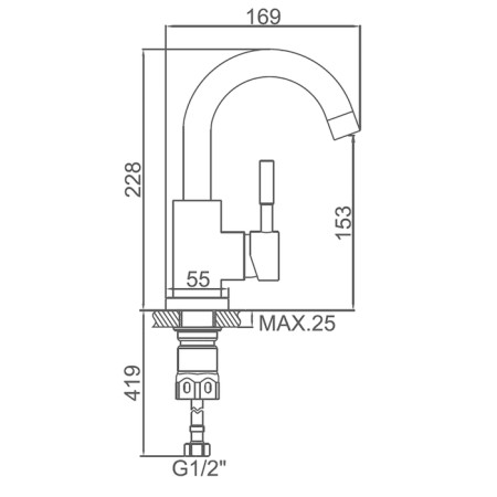 Accoona A9690-3 sink mixer, one-leaf, with a nut, stainless steel-2
