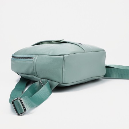 A backpack with a zipper, 4 outer pockets, green color-3