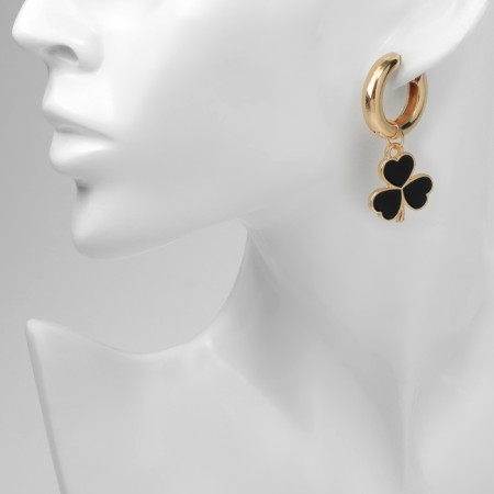Earrings with the removable element "Transformer" Clover-heart, black color in gold-3