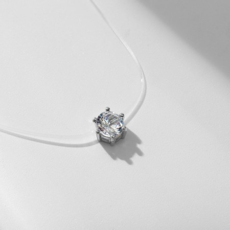 Pendant "on the fishing line", white color in silver, 40 cm