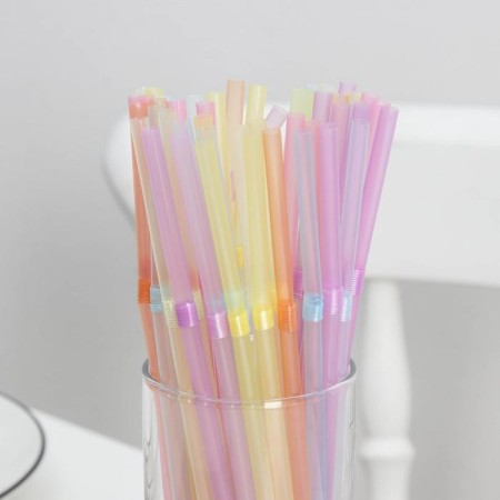 Disposable tubes for drinks of the share, 21 cm, d = 5 mm, 50 pcs, fluorescent, with corrugation, mix color-1