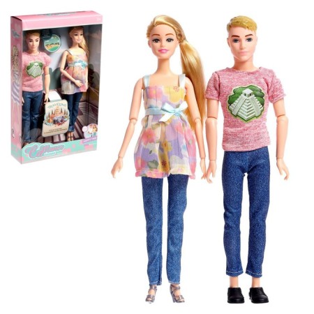 Set of hinge dolls “Travel Family”, Pink T -shirt