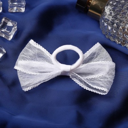 Hair gum "Bow" lace edge of the strip, 9 cm, white-1