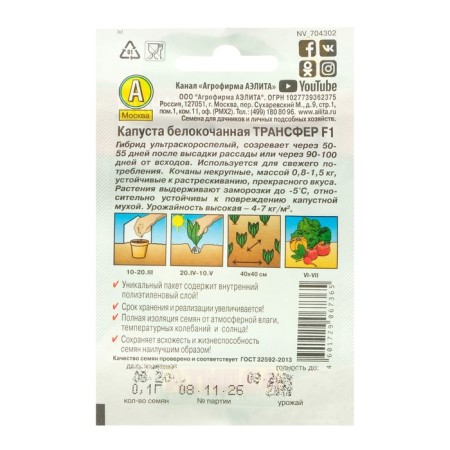 Cabbage seeds White "Transfer" F1 "Leader", 0.1 g.-3