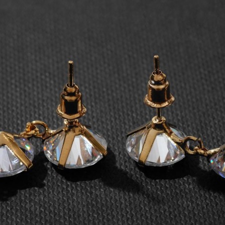 Hanging earrings with rhinestones "Snake" l = 6.5, white color in gold, 6.5 cm-2