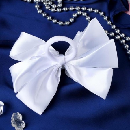 Hair elastic band "Schoolgirl" Bath shiny lace, 12 cm, white-1