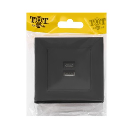 Socket with USB-A + usb-C connectors, 2.1 A, 5V, TOT MATTE GLASS, hidden, glass, black-4