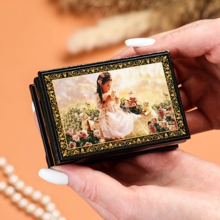 Casket "Angel with a kitten", 6 × 9 cm, lacquer miniature-2