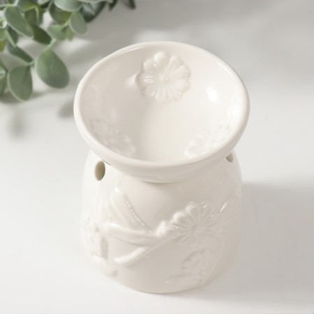 Aroma lamp ceramics "Dragonfly on the flower" white 7.2x7.2x8.3 cm-2