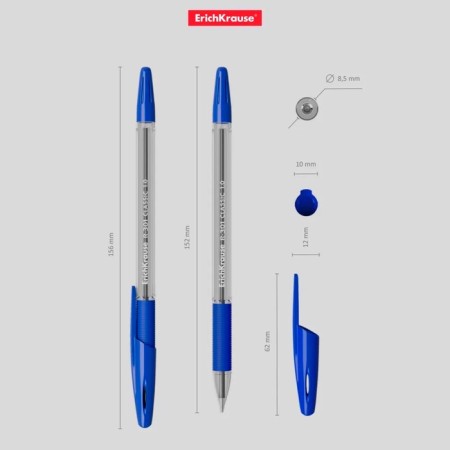 Ballic handle Erichkrause R-301 Classic Stick & Grip, 1.0 mm node, blue, with a rubber holder, a soft and comfortable letter-3