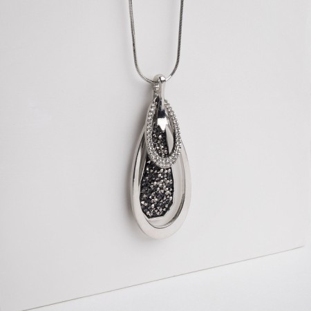 Pendant "Kaleidoscope" drop, white-gray color in silver, 72cm