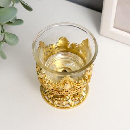 Glass candlestick, plastic on 1 candle "Back" glass on the leg gold 7.5x6x6 cm-3