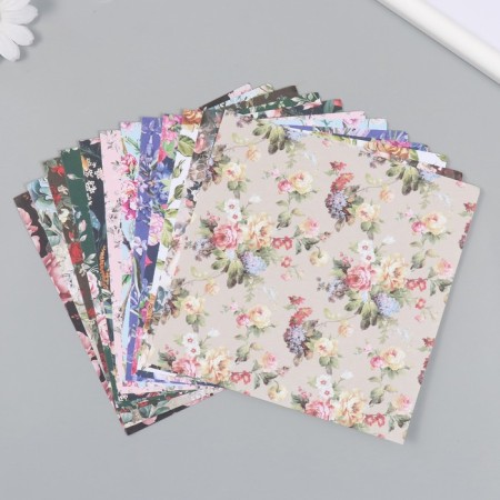 A set of scrapbooking paper 12 sheets 12 designs "summer flowering" 160 grams 15.2x15.2 cm