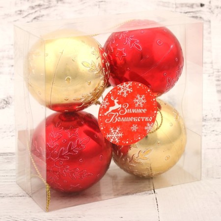 Set of balls plastic D-6 cm, 4 pcs "Snowflake Snowflake" red-golden-1
