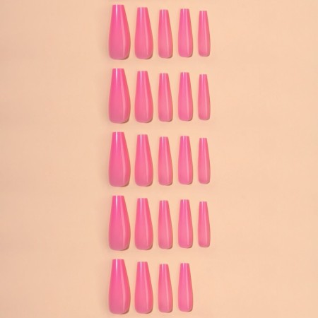 Patch nails, 24 pcs, ballerina shape, pale pink color-2