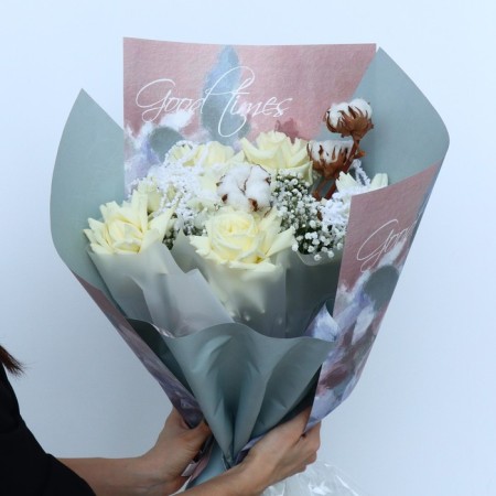 Paper packaging for flowers double -sided "Blue Lotus", 35 x 50 cm-5