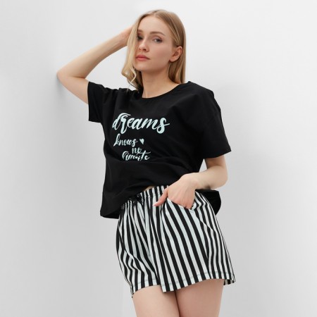 Female home set (T-shirt, shorts), Black-Time Street color, river 48-3
