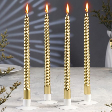 A set of candles of twisted, 2.2x 30 cm, 4 pieces, gold metallic