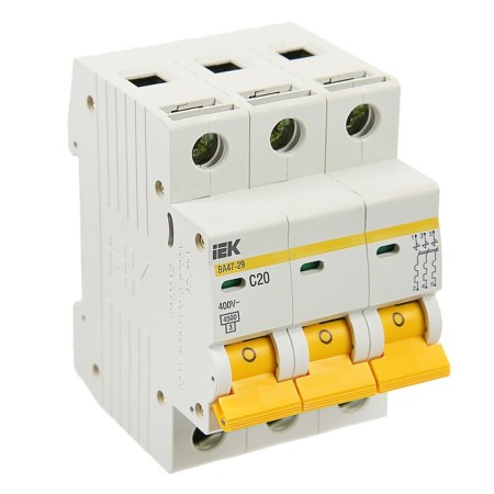 Circuit breaker automatic IEK, VA47-29, 3P, 20 A, 4.5 KA, characteristics C, MVA20-3-020-C 374253