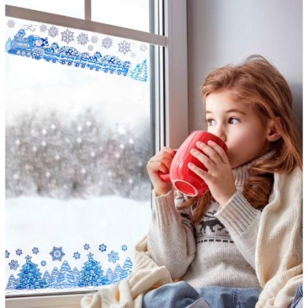 Stickers on the windows "New Year" snowflakes, Christmas trees, 60 x 15 cm,-1