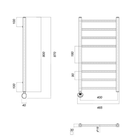 Domoterm electric heated towel rail "Cuba" P8, 400x800 mm, left, chrome-2