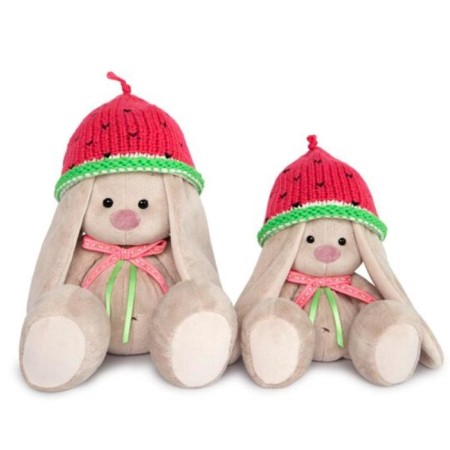 Soft toy "Bunny Mi" in the knitted hat "Arbuzik", 18 cm-8