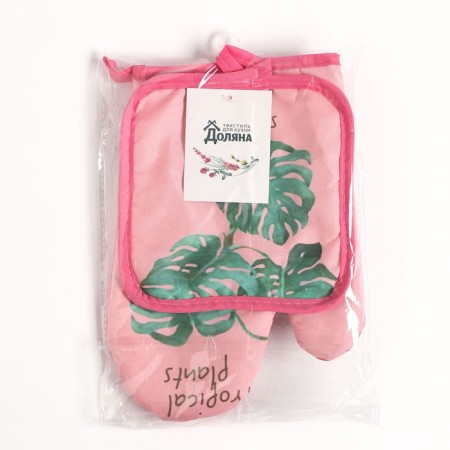 Kitchen set 2 objects of the “tropical” color color pink pink 17x17 cm, mittens 25x16 cm, 100% p/e-6