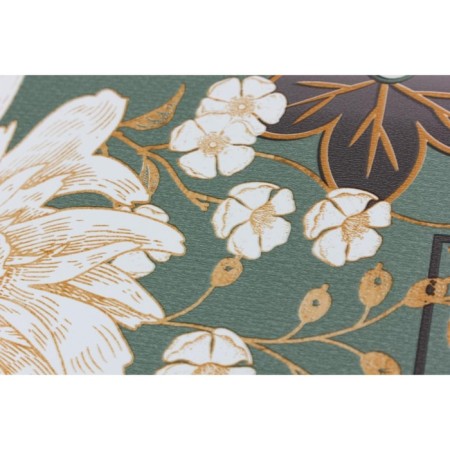 Camelia oilcloth 140 cm, roll 20 m, white drawing, green peony-6