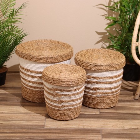 A set of wicker baskets with a lid, 3 pcs, 36x36x37 cm