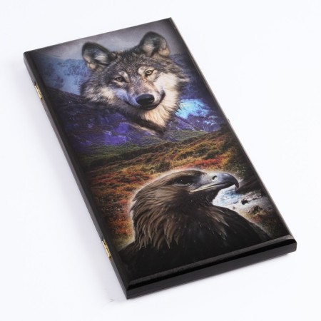 NARDS "Wolf and Eagle", wooden board 50 x 50 cm, with a field for playing checkers-4