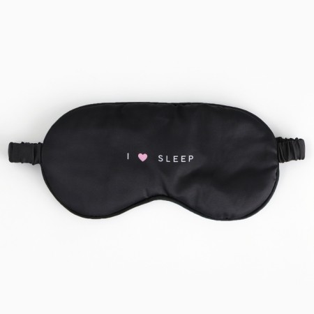 Silk mask for sleep I love Sleep, 20 x 9 cm, black color