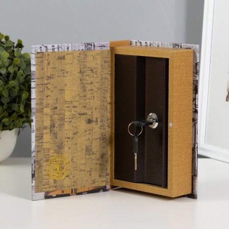 Safe-book wood, leatherette "Yellow tram" 21x13x5 cm-1
