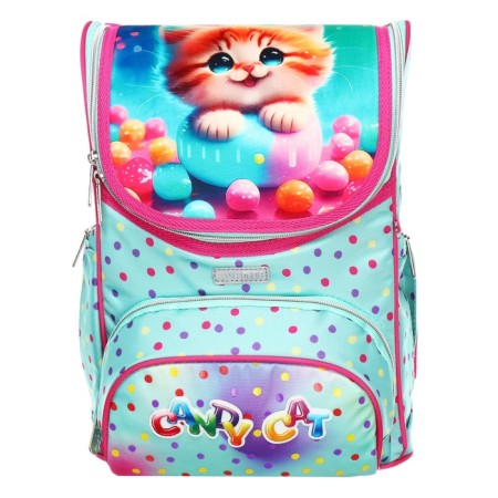 Ранец Cтандарт 35х26х20 deVENTE Mini 14L, Candy Cat , для девочек, бирюзовый/розовый-2